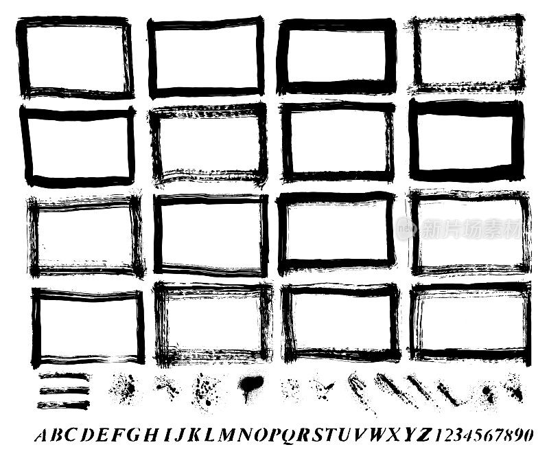 矢量手绘纹理边界和油漆喷溅集:艺术家自己的收藏