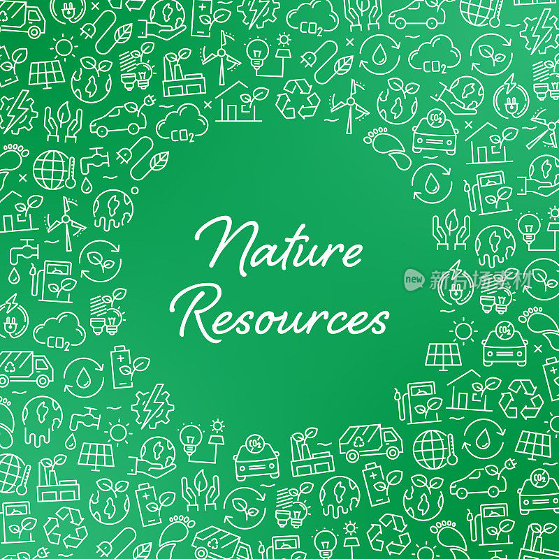 自然资源-绿色能源与自然概念矢量模式与抽象背景。