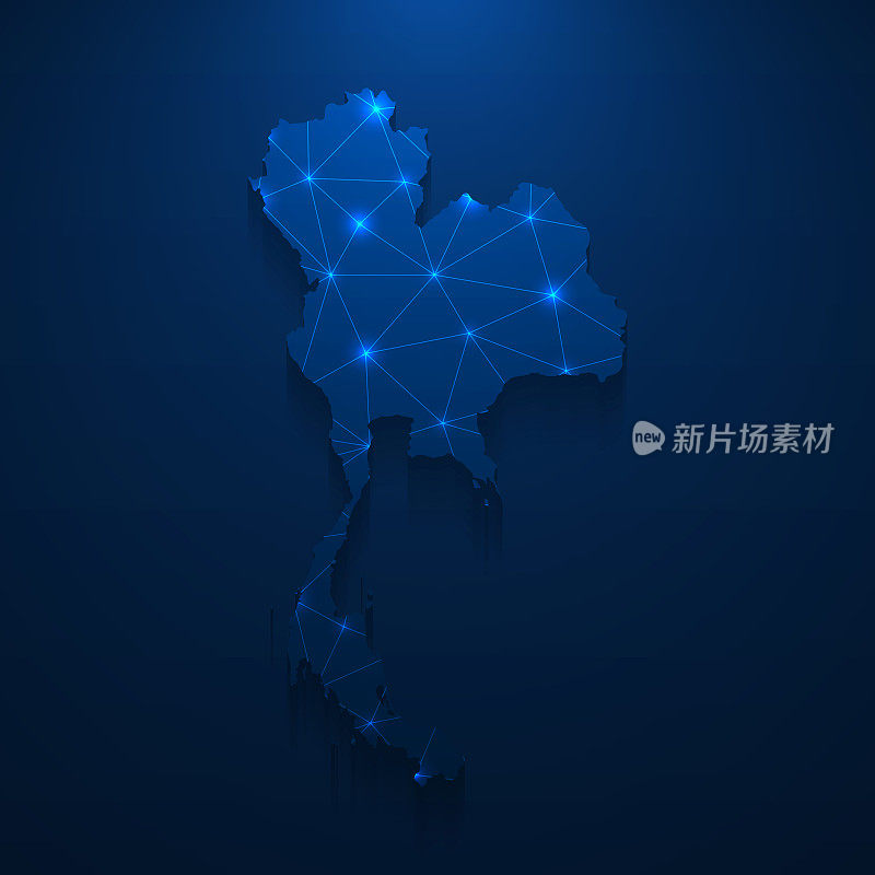 泰国地图网络-明亮的网格在深蓝色的背景