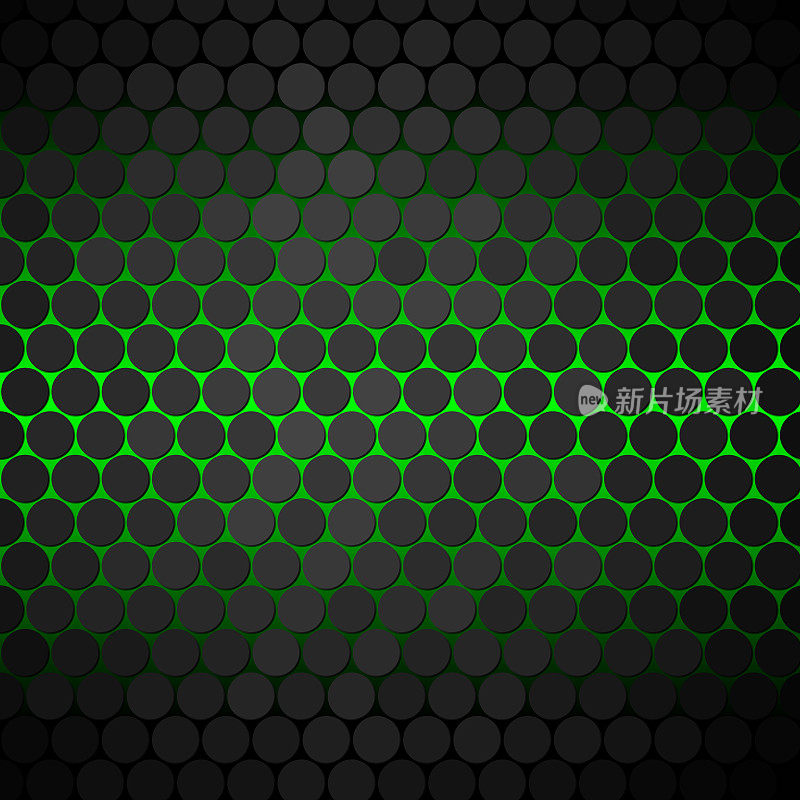 绿色辉光在蜂巢图案的圆圈后面，单独照亮形状