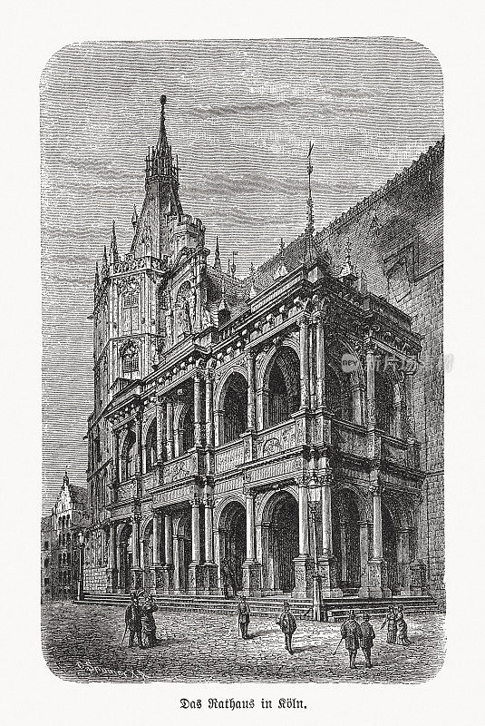德国北莱茵-威斯特伐利亚科隆市政厅，木刻，1893年出版