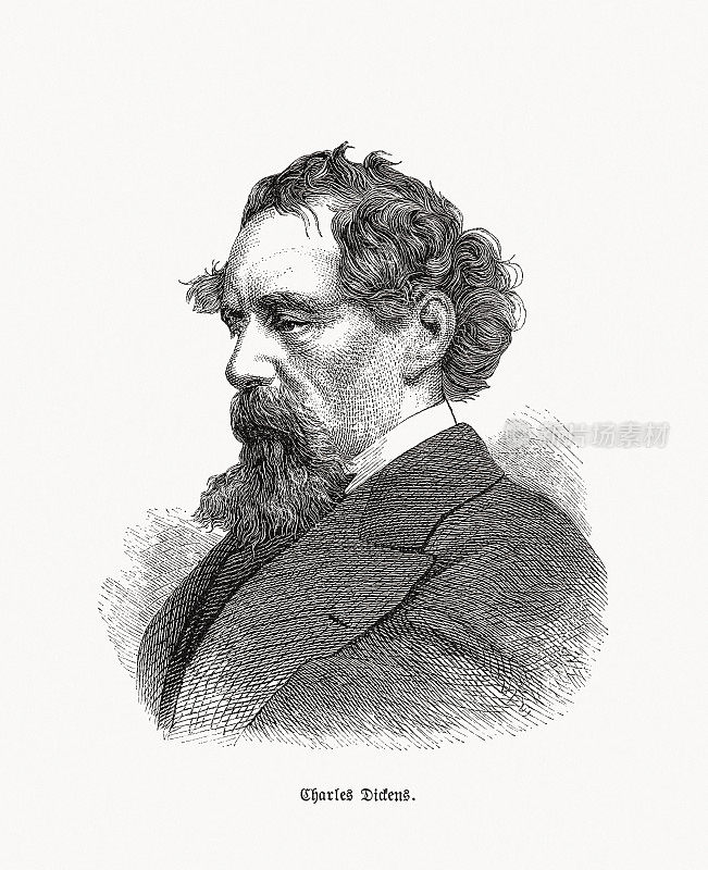 查尔斯・狄更斯(1812-1870)，英国小说家，木刻，1893年出版