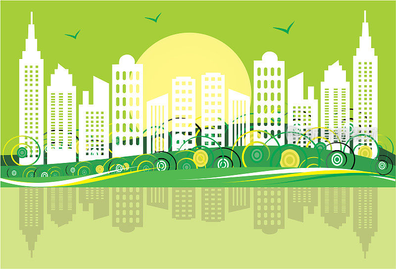 摘要可持续绿色城市城镇矢量图生态背景与漩涡