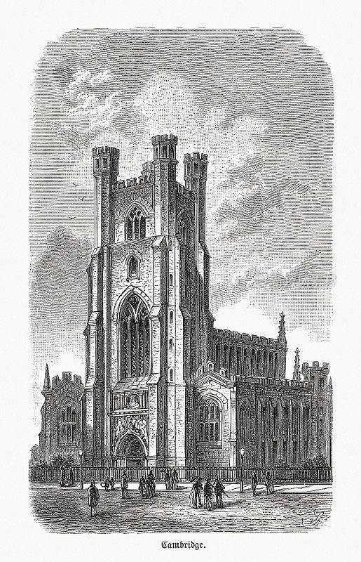 英国剑桥的圣玛丽大教堂，木刻，1893年出版
