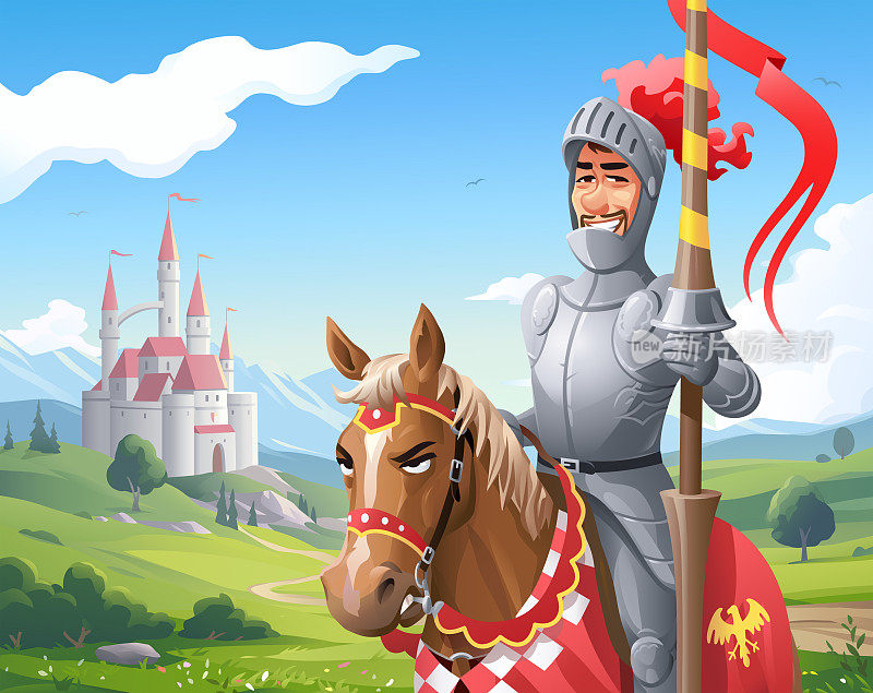 城堡前骑着马的骑士