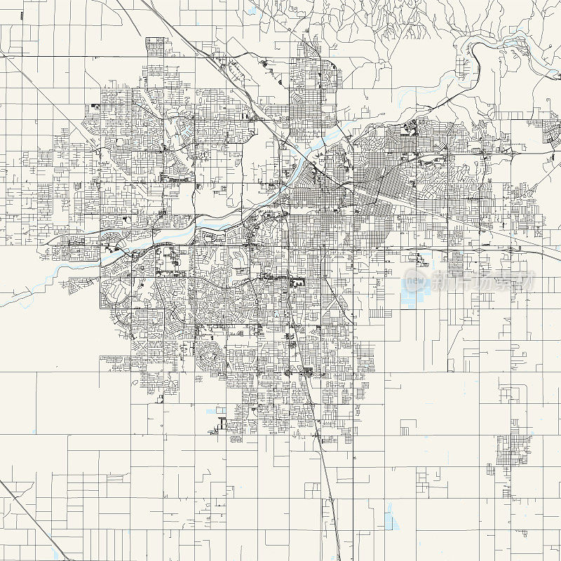 贝克斯菲尔德，美国加州矢量地图
