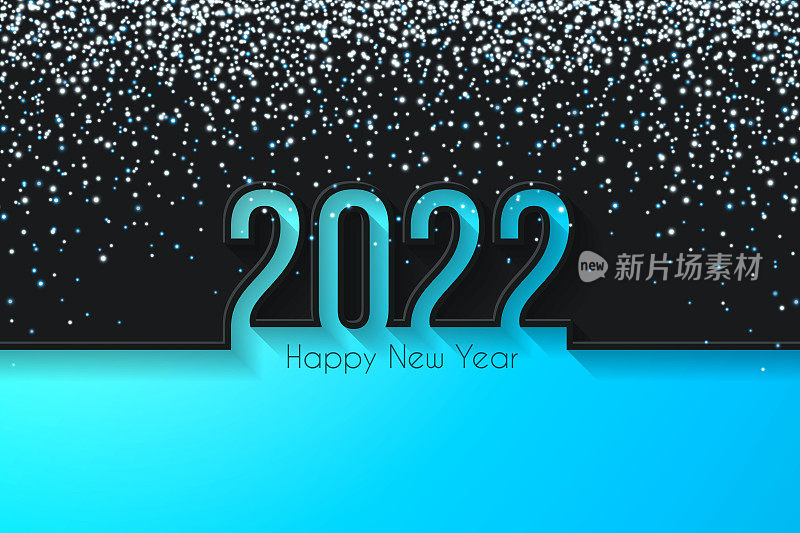 金色闪亮黑色背景，2022年新年快乐