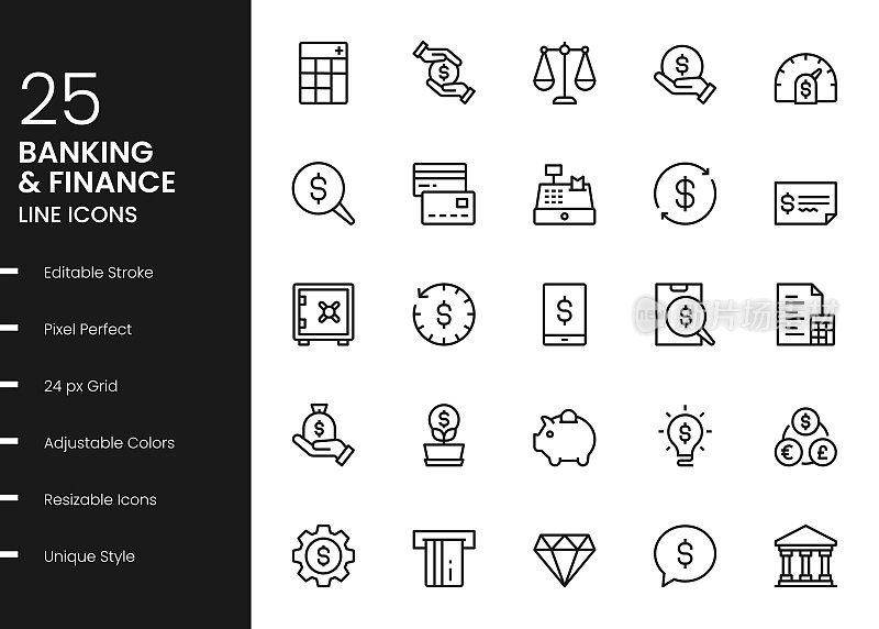 银行和金融线图标