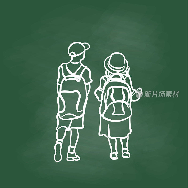 小孩子沉重的背包素描黑板