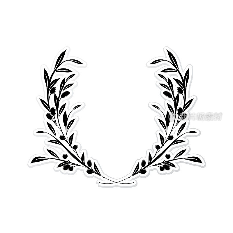 橄榄花环装饰在黑色和白色