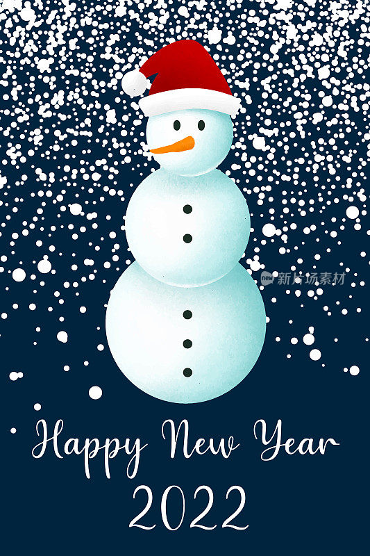 雪人戴着圣诞帽，祝你新年快乐