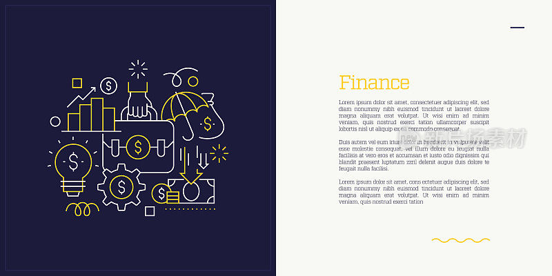 插图金融概念的向量集。线条艺术风格的网页，横幅，海报，印刷等背景设计。矢量插图。