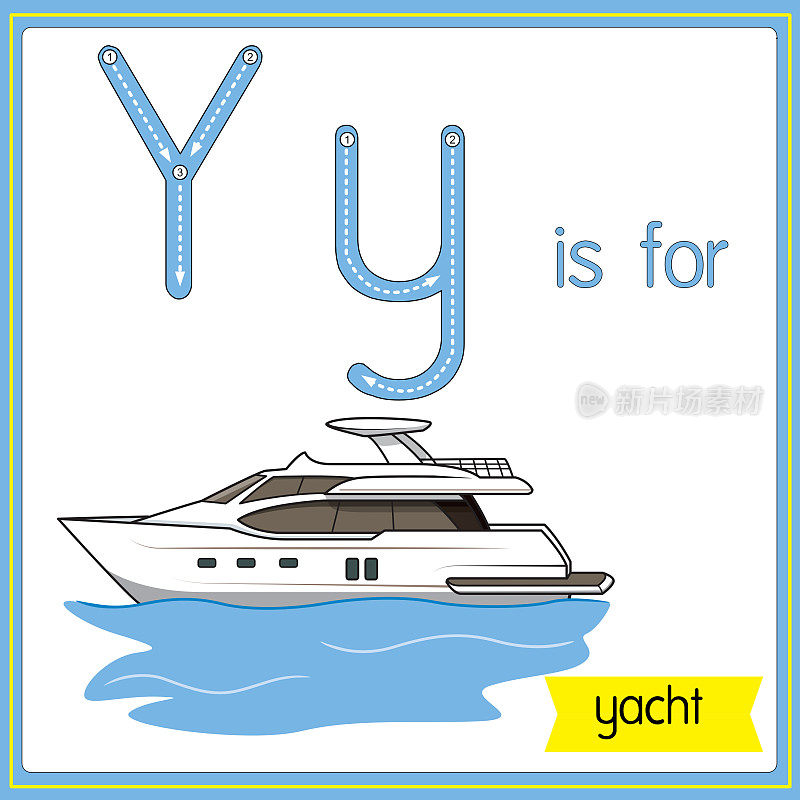 矢量插图学习字母为儿童与卡通形象。字母Y代表游艇。