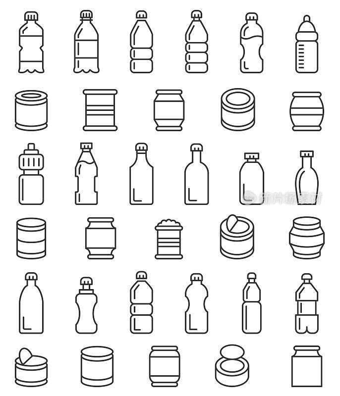瓶子和锡罐图标设置