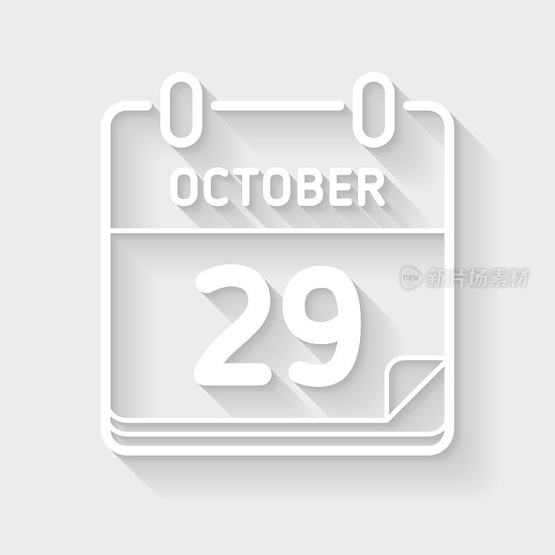 10月29日。图标与空白背景上的长阴影-平面设计