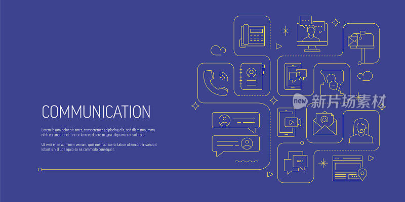 沟通相关矢量横幅设计概念，现代线条风格与图标