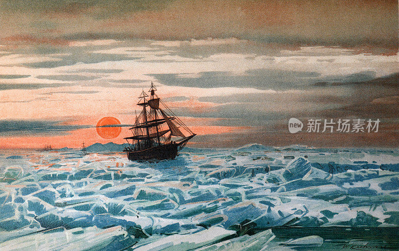 复古船海上海报。海上落日海报。海上的古董船。水手墙纸。
北极光。手绘雕刻插图。美丽的自然现象。