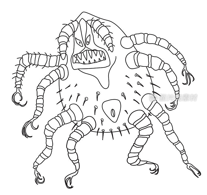 收获螨。矢量插图的卡通蜘蛛昆虫。漫画轮廓画孤立的白色背景