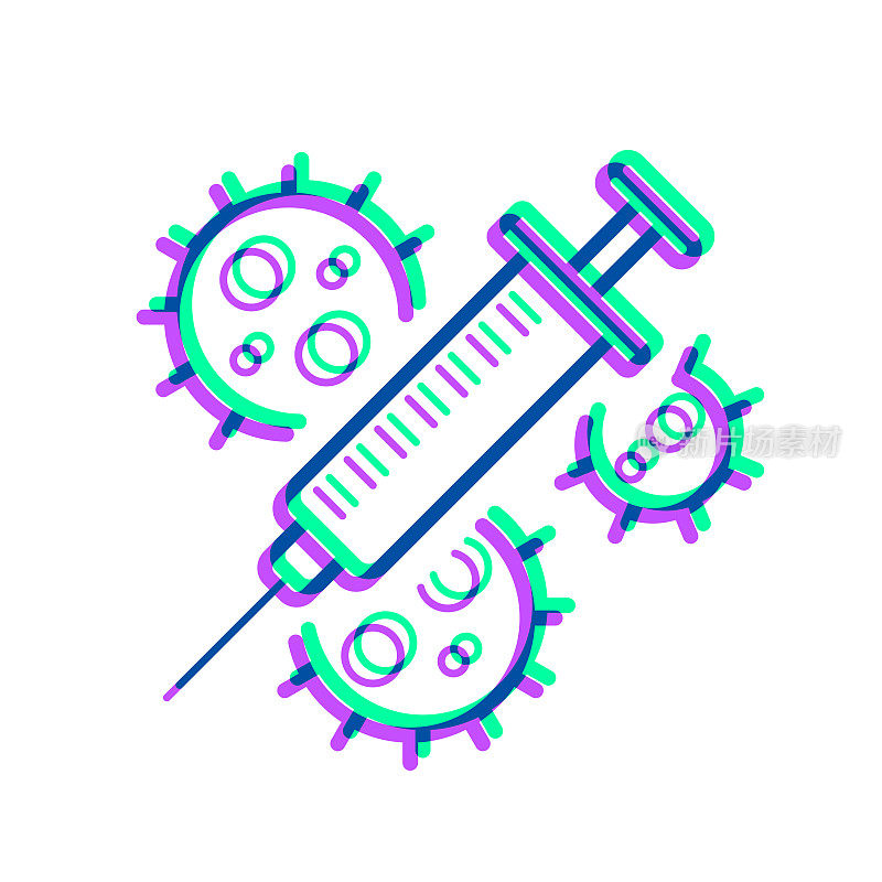 冠状病毒Covid-19疫苗图标与两种颜色叠加在白色背景上