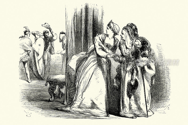 19世纪维多利亚时代，威廉・莎士比亚剧作《罗密欧与朱丽叶》第一幕第五场，约翰・吉尔伯特绘本