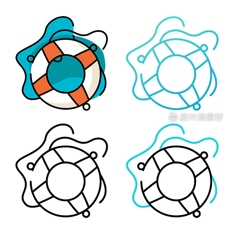 救生圈图标设计在四个变化的颜色