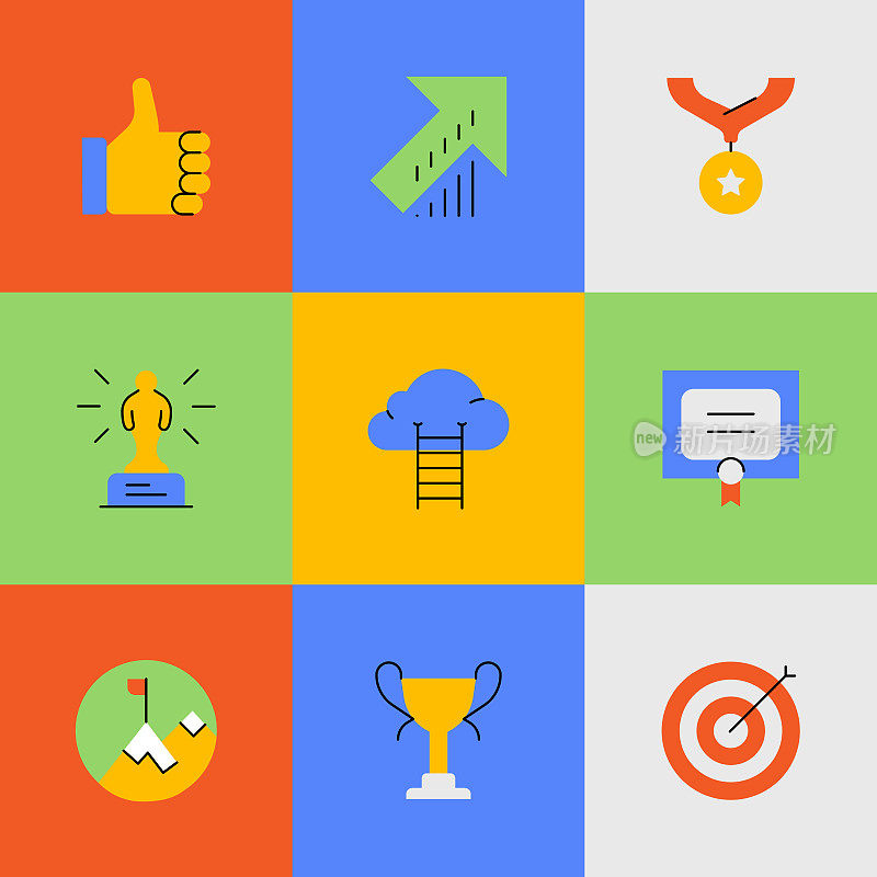 成功图标集。可编辑的中风。像素完美。