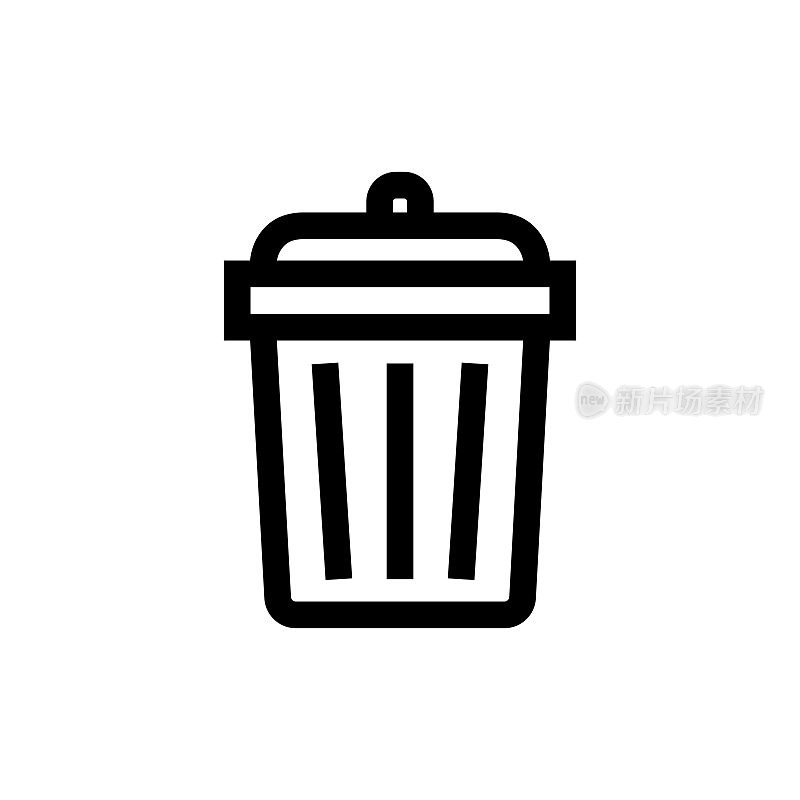 垃圾桶线条图标，设计，像素完美，可编辑笔触。标志、标志、符号。采购产品可再生能源，垃圾，废物管理，回收。