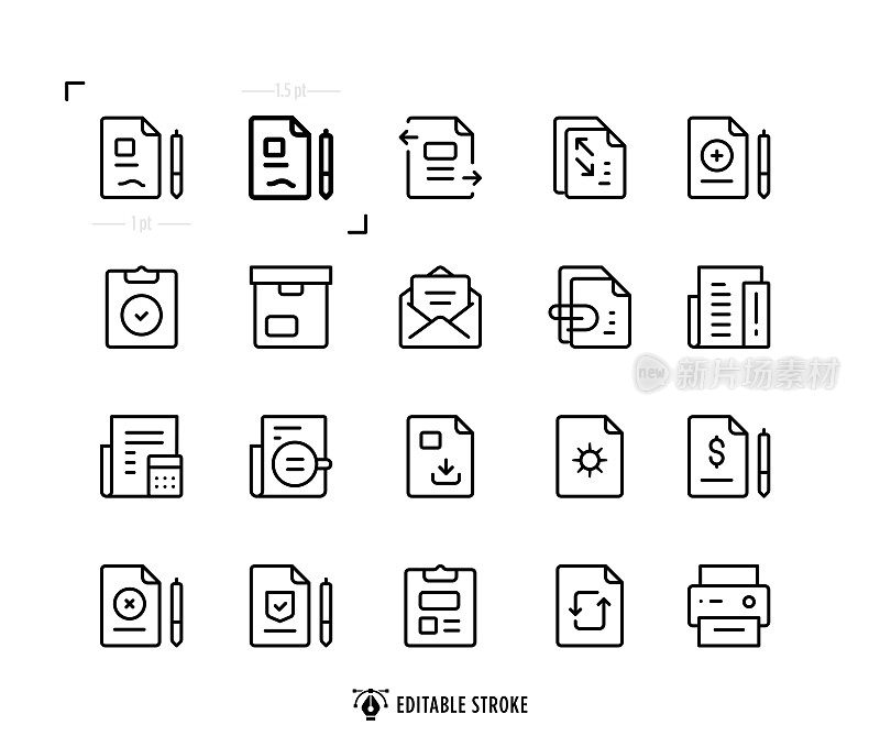 文档行图标集。可编辑的中风。像素完美。