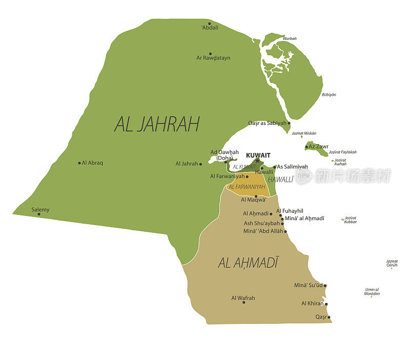 科威特的地图。科威特矢量彩色地图