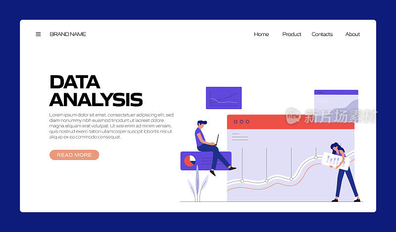 数据分析概念矢量插图登陆页面模板，网站横幅，广告和营销材料，在线广告，业务演示等。