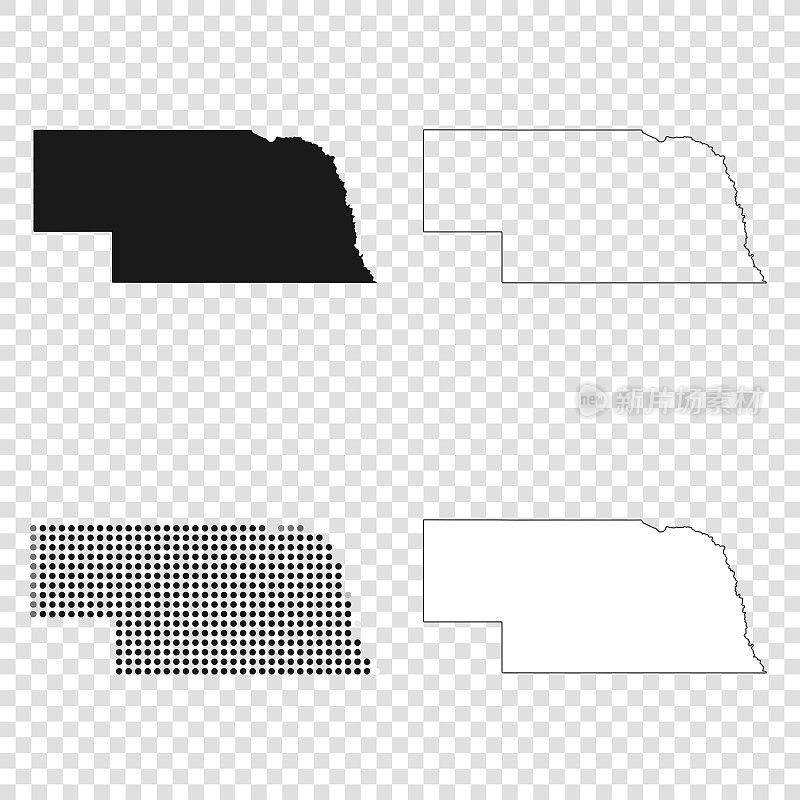 内布拉斯加州地图设计-黑色，轮廓，马赛克和白色