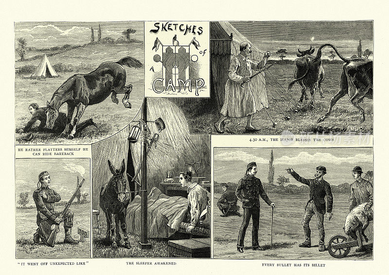 一个营地的漫画速写，维多利亚，19世纪
