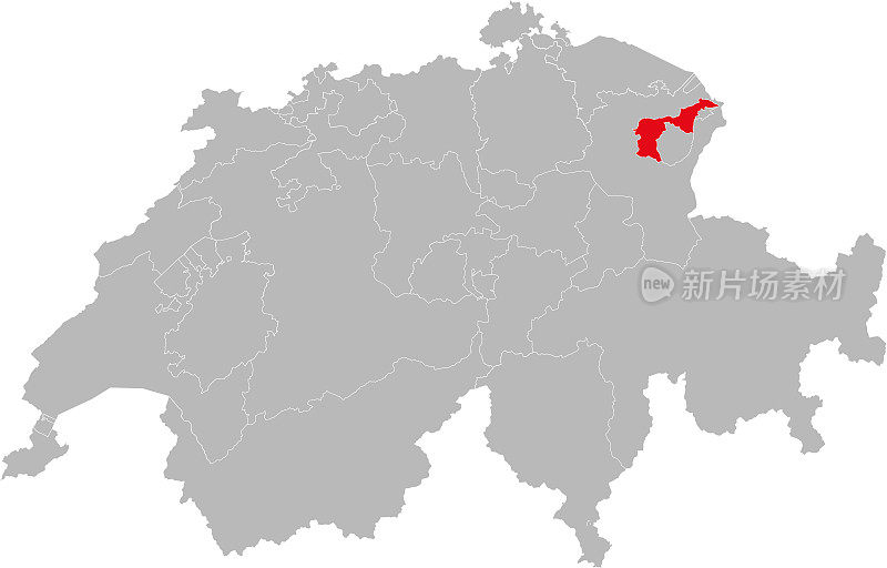 阿彭策尔Ausserrhoden州孤立在瑞士地图上。