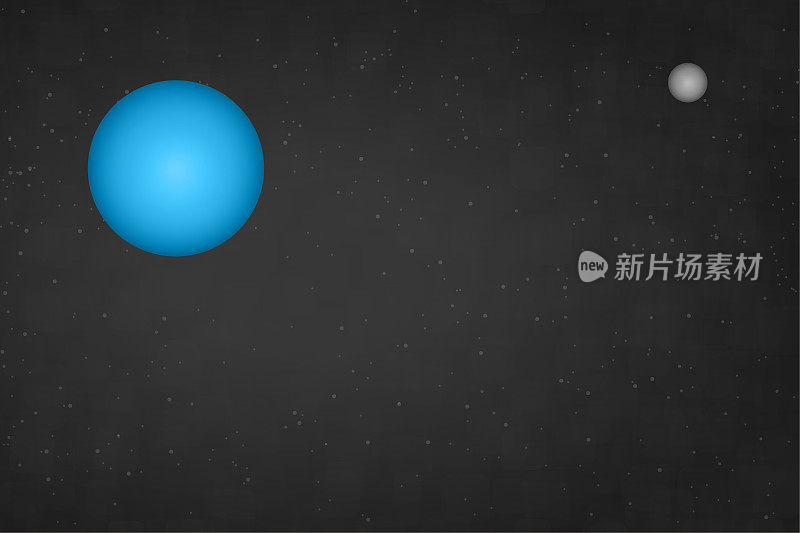 抽象现实的空间黑色向量背景星点图案的星系，蓝色的地球和一个灰色的月亮