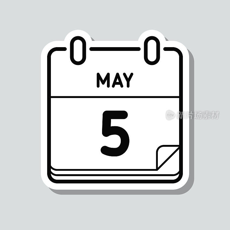 5月5日。灰色背景上的图标贴纸