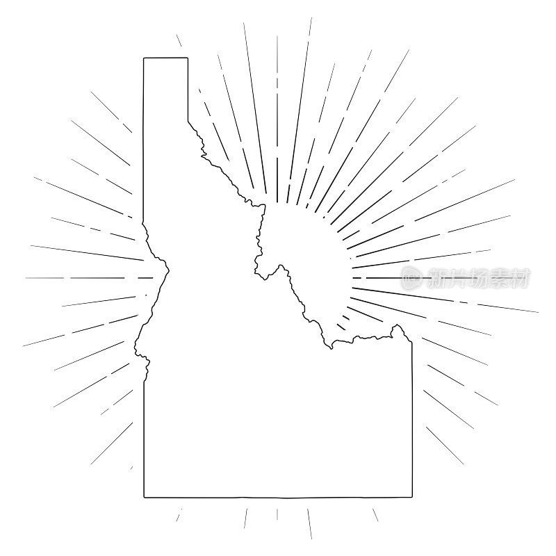 爱达荷地图与阳光在白色的背景