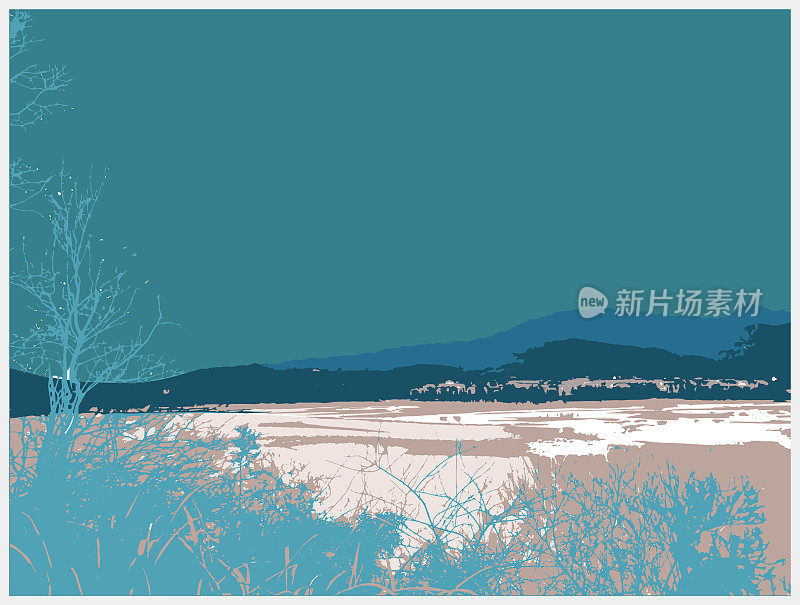 矢量雕刻田野景观，摄影效果插图，抽象背景