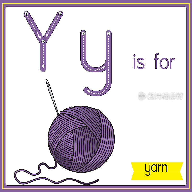 矢量插图学习字母为儿童与卡通形象。字母Y代表纱线。