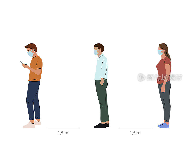 社会距离概念，卡通风格矢量插图