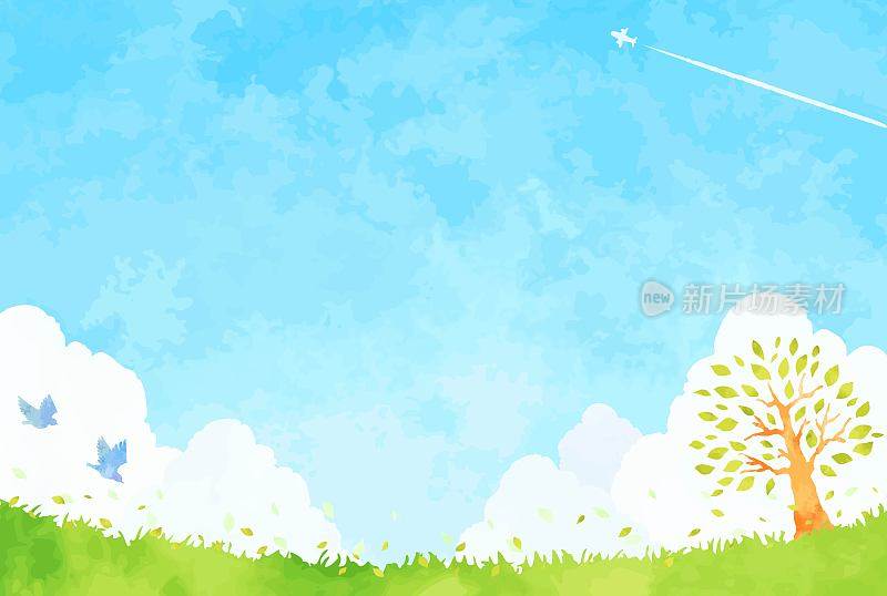 美丽的水彩郁郁葱葱的草木背景插图