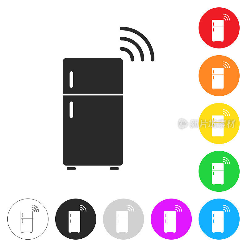 智能冰箱。彩色按钮上的图标