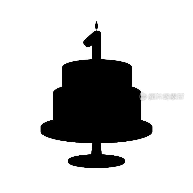 有蜡烛的节日剪影蛋糕。矢量图