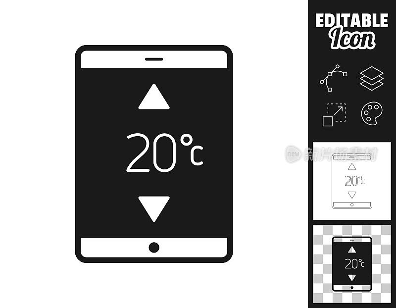 带有加热控制的平板电脑。图标设计。轻松地编辑