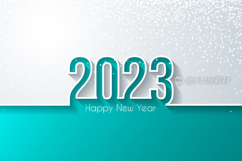 2023年新年快乐，金色闪光-白色背景