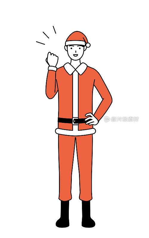 简单的线条插画，一个男人打扮成圣诞老人摆出内脏。