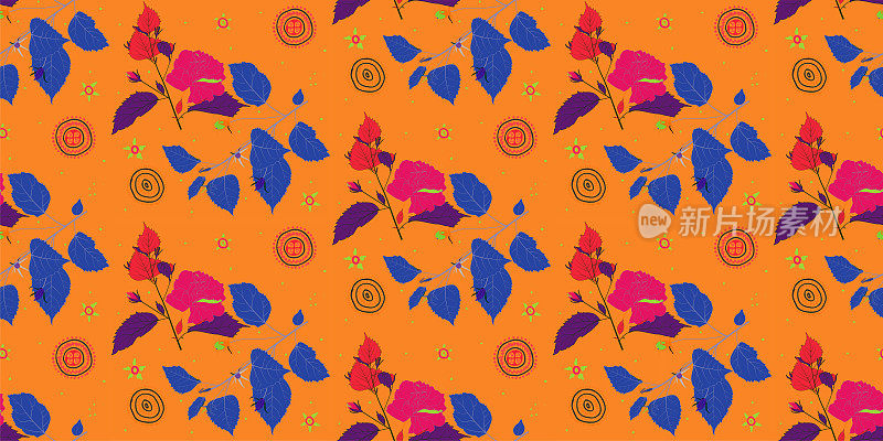 美丽的无缝矢量花卉图案，春夏背景，丛林树叶，芙蓉，异国情调的壁纸