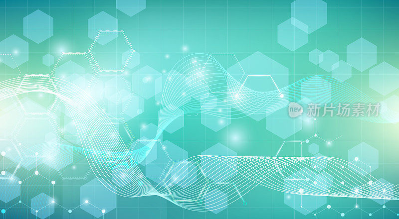 抽象的六角形几何形状和未来的技术矢量。保健科学医疗创新理念。