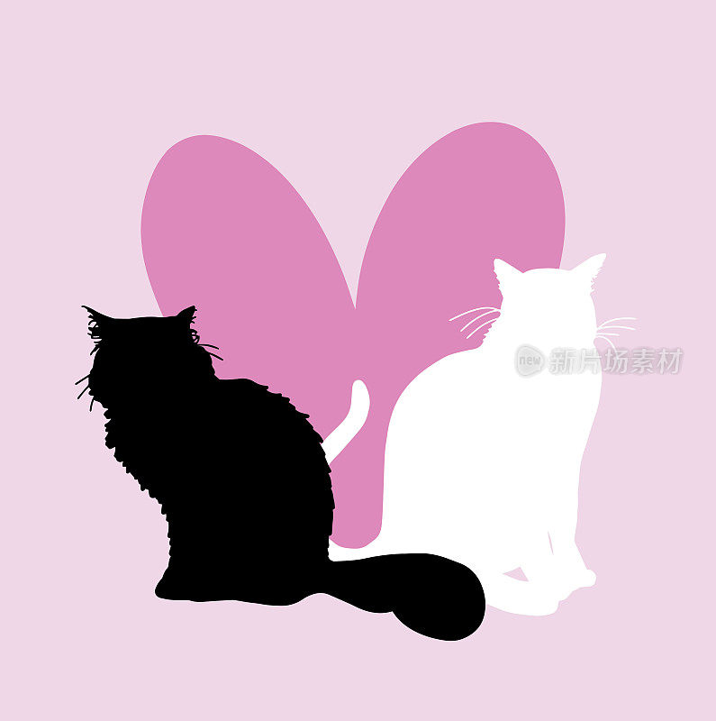 两只猫心色块情人节爱情设计粉红色