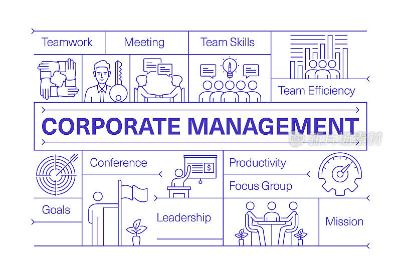 公司管理线图标集和横幅设计