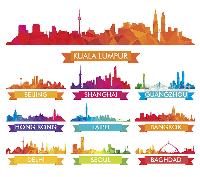 多彩的亚洲城市天际线